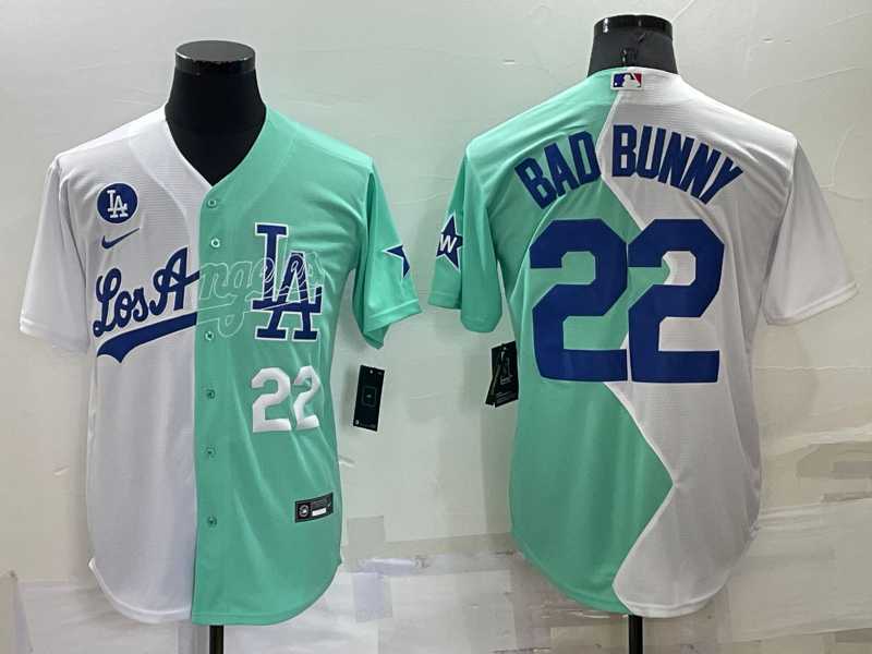 Los Angeles Dodgers #22 Bad Bunny White Green Number 2022 Celebrity Softball Game Cool Base Jersey 1,We sell and wholesale Los Angeles Dodgers #22 Bad Bunny White Green Number 2022 Celebrity Softball Game Cool Base Jersey 1 on line form chian!